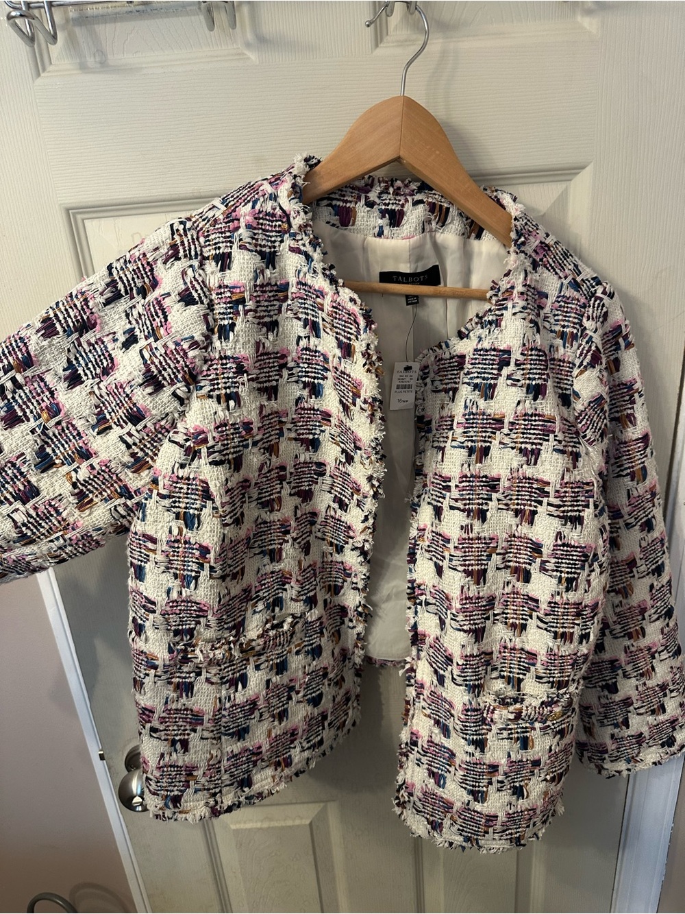 Talbots Plus Petite Tweed Jacket 16WP Multicolor Fringe Blazer ✨
